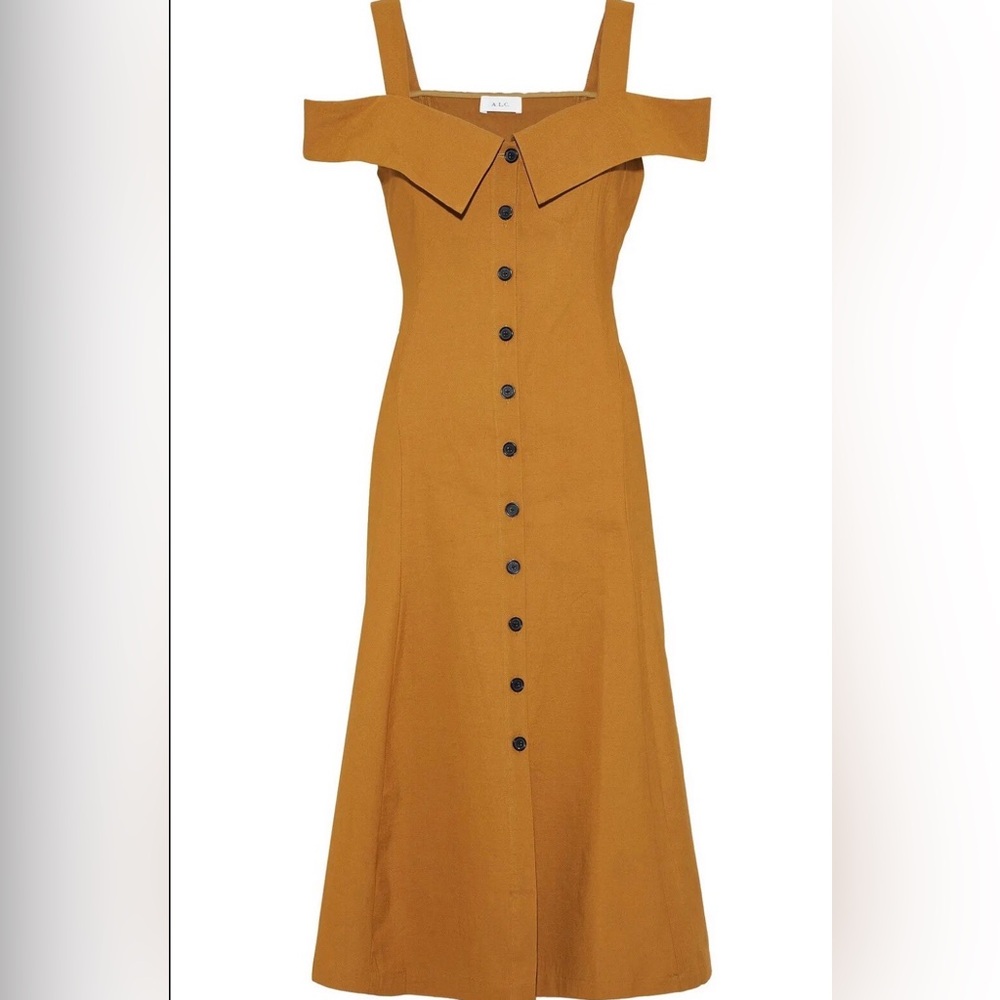 A.L.C. Hudson Gold Linen Blend Cold Shoulder Midi Dresd size 4